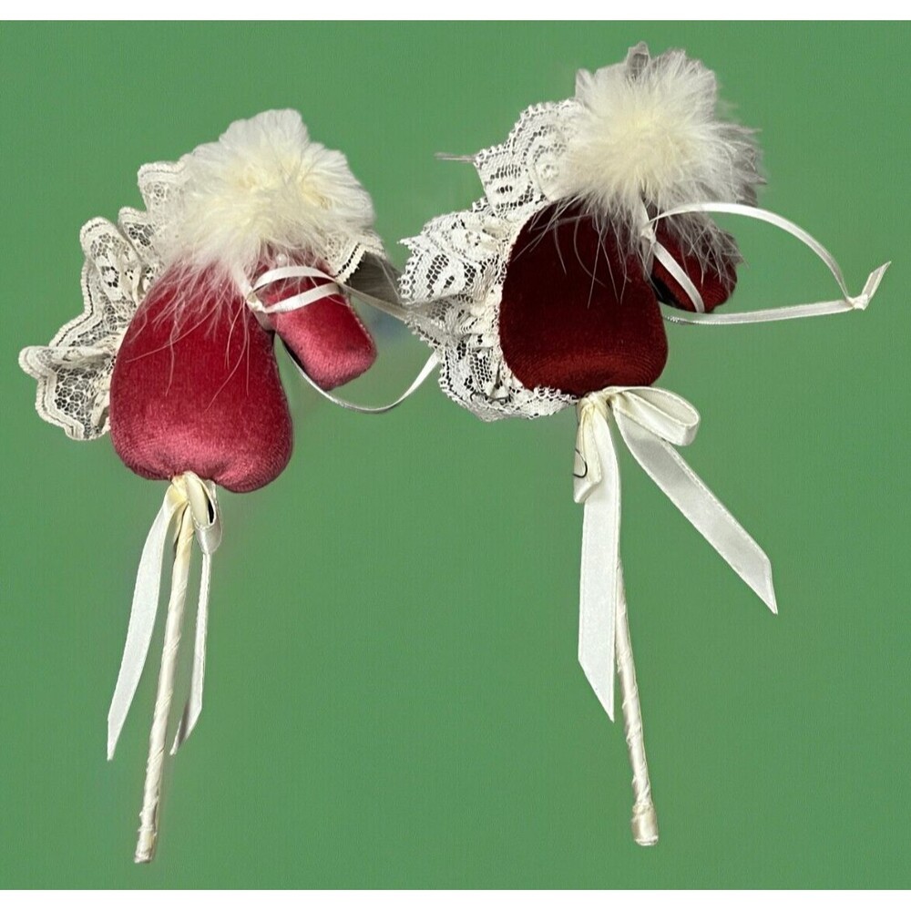 Hobby Horse Christmas Ornaments Vintage Red Velvet Fluffy Mane Lace Stick Pony 2